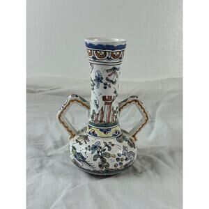 Signed vintage hand painted vase Portuguese Mid-century Berardos XVII Revival